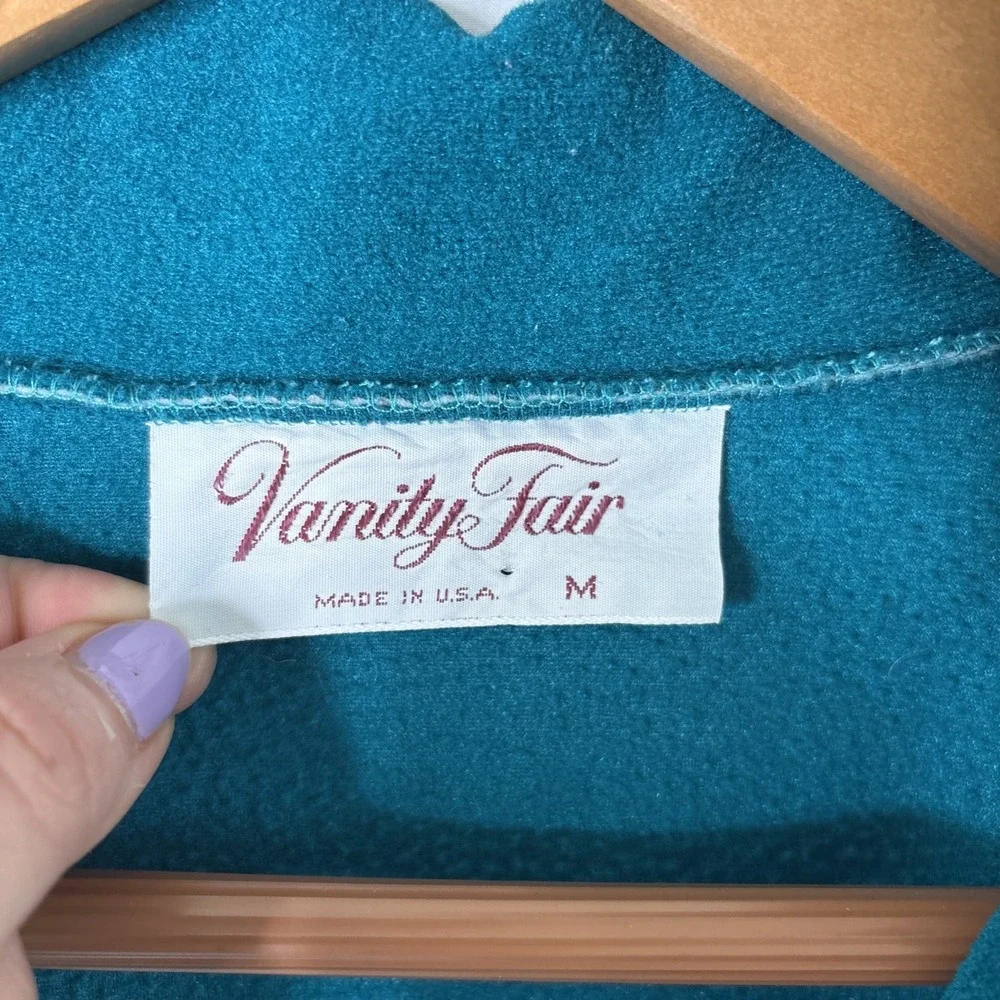 Vanity Fair Vintage Womens M Green‎ Aqua Fleece Long Sleeve Robe Sleepwear USA